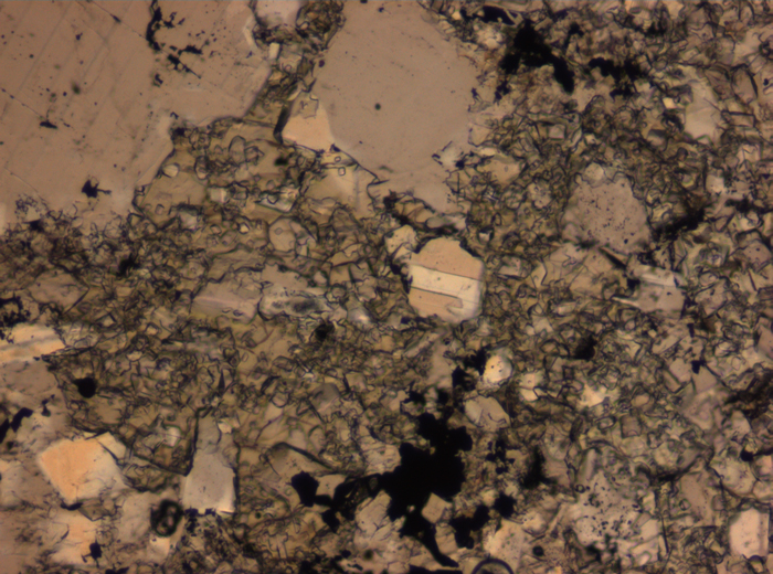 Thin Section Photograph of Apollo 16 Sample 65015,164 in Plane-Polarized Light at 2.5x Magnification and 2.85 mm Field of View (View #44)