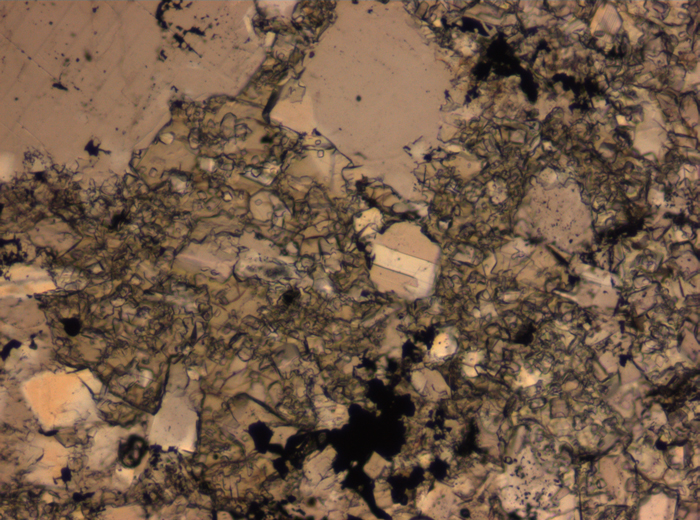 Thin Section Photograph of Apollo 16 Sample 65015,164 in Plane-Polarized Light at 2.5x Magnification and 2.85 mm Field of View (View #45)