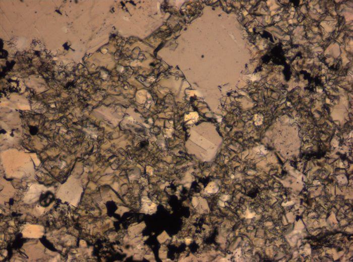 Thin Section Photograph of Apollo 16 Sample 65015,164 in Plane-Polarized Light at 2.5x Magnification and 2.85 mm Field of View (View #48)