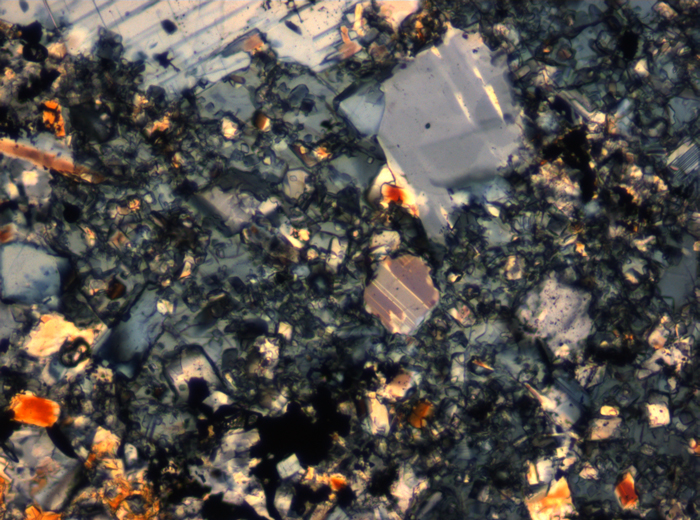 Thin Section Photograph of Apollo 16 Sample 65015,164 in Cross-Polarized Light at 2.5x Magnification and 2.85 mm Field of View (View #50)