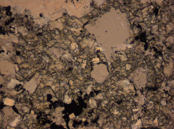 Thin Section Photograph of Apollo 16 Sample 65015,164 in Plane-Polarized Light at 2.5x Magnification and 2.85 mm Field of View (View #50)