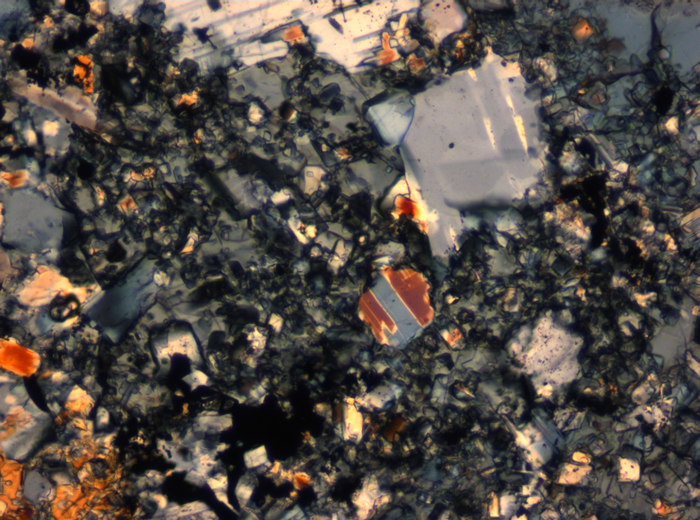 Thin Section Photograph of Apollo 16 Sample 65015,164 in Cross-Polarized Light at 2.5x Magnification and 2.85 mm Field of View (View #52)