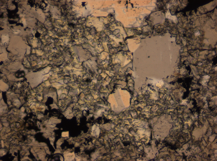 Thin Section Photograph of Apollo 16 Sample 65015,164 in Plane-Polarized Light at 2.5x Magnification and 2.85 mm Field of View (View #55)
