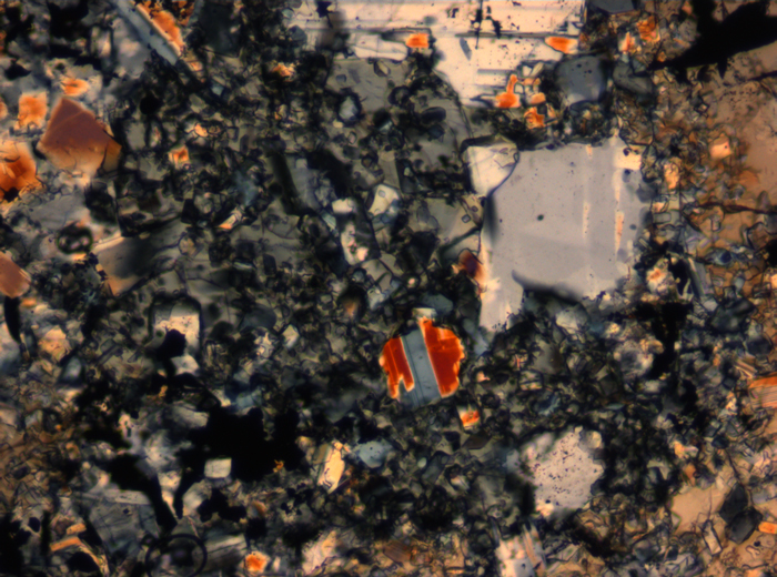 Thin Section Photograph of Apollo 16 Sample 65015,164 in Cross-Polarized Light at 2.5x Magnification and 2.85 mm Field of View (View #56)