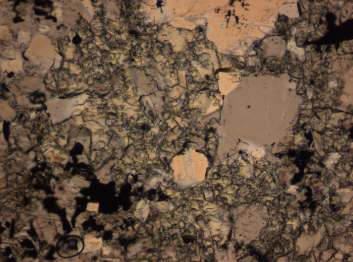 Thin Section Photograph of Apollo 16 Sample 65015,164 in Plane-Polarized Light at 2.5x Magnification and 2.85 mm Field of View (View #57)