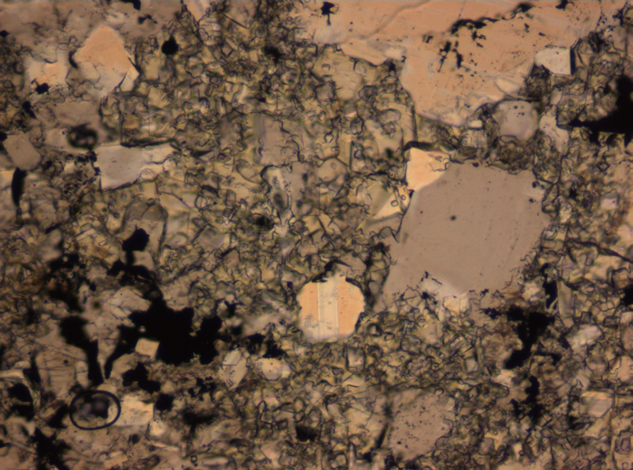 Thin Section Photograph of Apollo 16 Sample 65015,164 in Plane-Polarized Light at 2.5x Magnification and 2.85 mm Field of View (View #59)