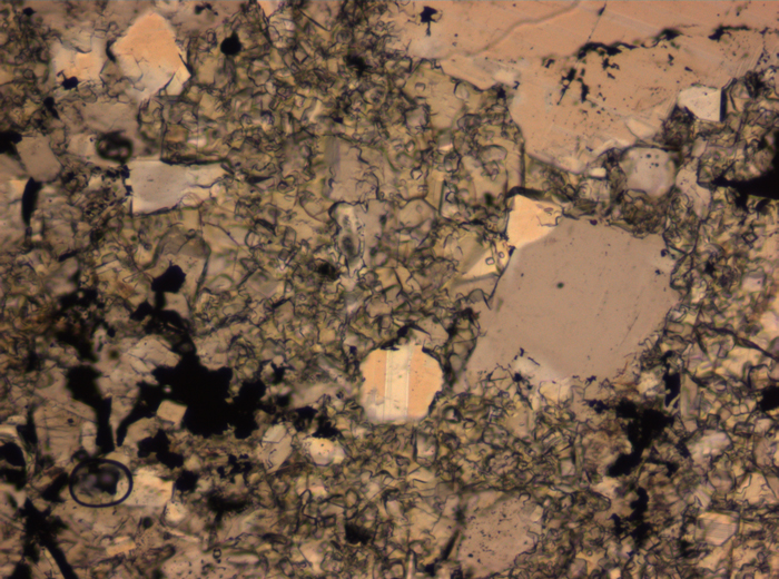 Thin Section Photograph of Apollo 16 Sample 65015,164 in Plane-Polarized Light at 2.5x Magnification and 2.85 mm Field of View (View #60)