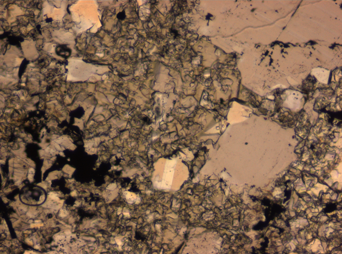 Thin Section Photograph of Apollo 16 Sample 65015,164 in Plane-Polarized Light at 2.5x Magnification and 2.85 mm Field of View (View #62)