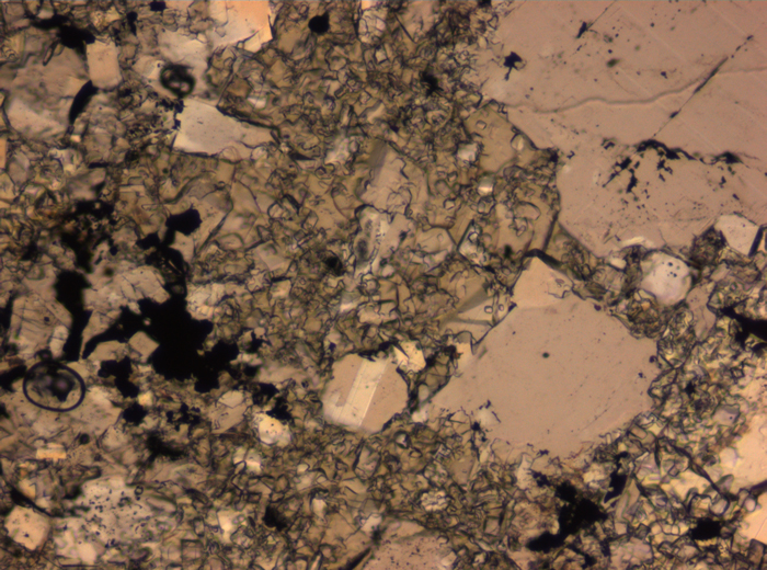 Thin Section Photograph of Apollo 16 Sample 65015,164 in Plane-Polarized Light at 2.5x Magnification and 2.85 mm Field of View (View #64)