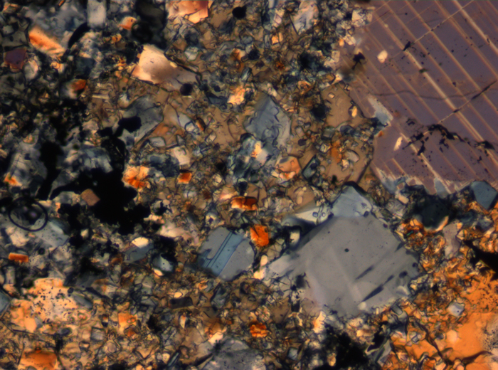 Thin Section Photograph of Apollo 16 Sample 65015,164 in Cross-Polarized Light at 2.5x Magnification and 2.85 mm Field of View (View #66)