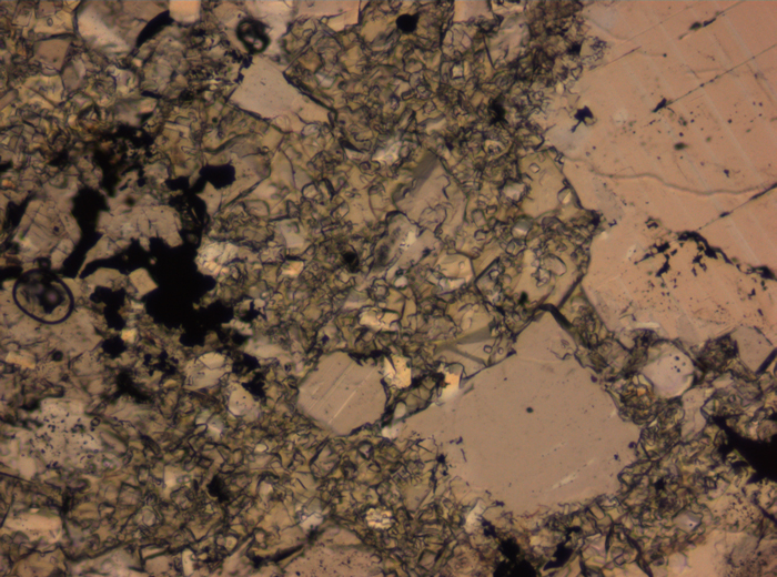 Thin Section Photograph of Apollo 16 Sample 65015,164 in Plane-Polarized Light at 2.5x Magnification and 2.85 mm Field of View (View #67)