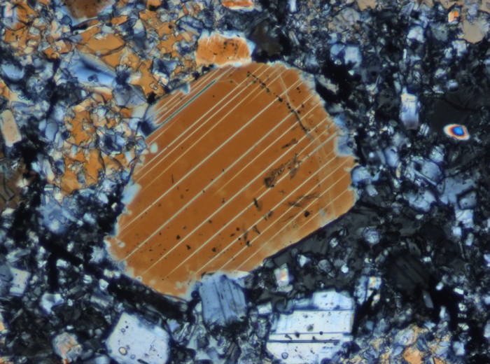 Thin Section Photograph of Apollo 16 Sample 65015,164 in Cross-Polarized Light at 10x Magnification and 1.15 mm Field of View (View #3)