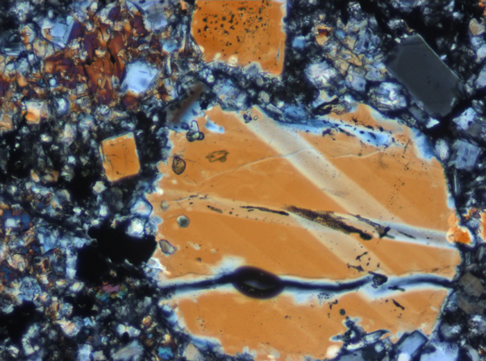 Thin Section Photograph of Apollo 16 Sample 65015,164 in Cross-Polarized Light at 10x Magnification and 1.15 mm Field of View (View #4)