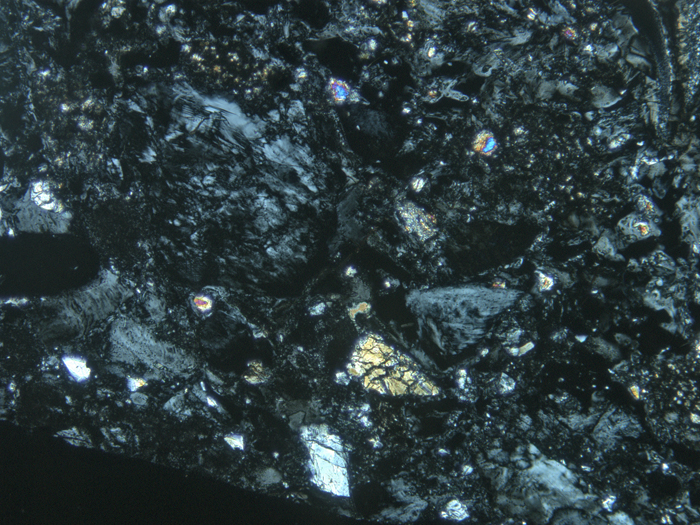 Thin Section Photograph of Apollo 16 Sample 68115,3 in Cross-Polarized Light at 10x Magnification and 1.15 mm Field of View (View #4)