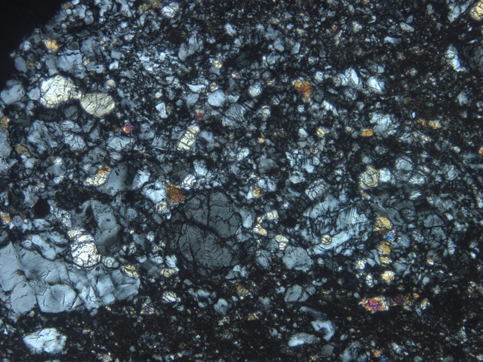 Thin Section Photograph of Apollo 16 Sample 68115,3 in Cross-Polarized Light at 10x Magnification and 1.15 mm Field of View (View #5)