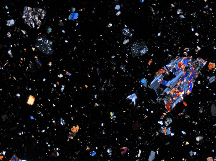 Thin Section Photograph of Apollo 17 Sample 70002,368 in Cross-Polarized Light at 2.5x Magnification and 2.85 mm Field of View (View #2)