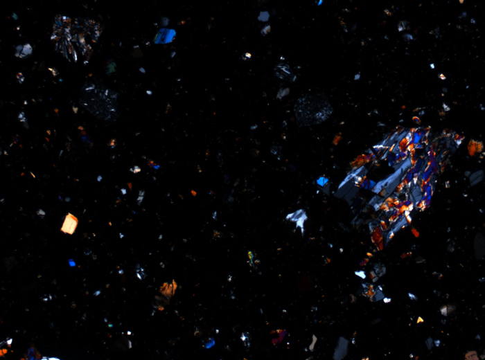 Thin Section Photograph of Apollo 17 Sample 70002,368 in Cross-Polarized Light at 2.5x Magnification and 2.85 mm Field of View (View #2)