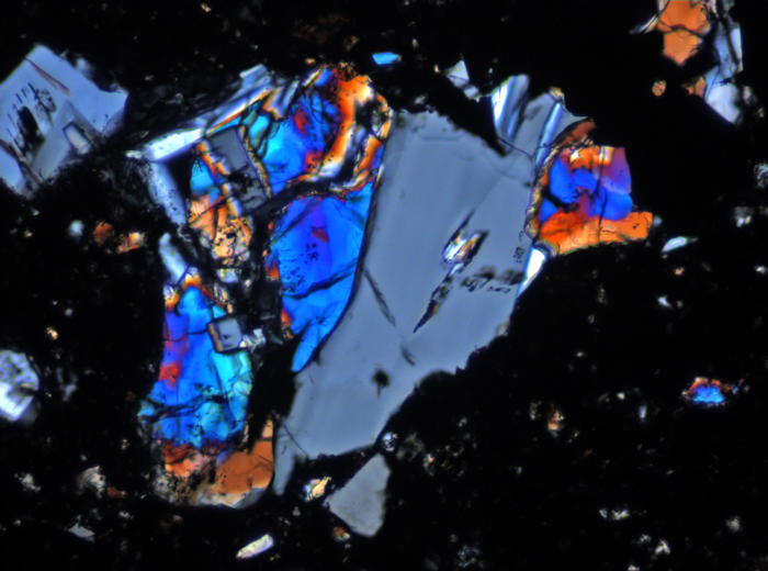 Thin Section Photograph of Apollo 17 Sample 70002,368 in Cross-Polarized Light at 10x Magnification and 0.7 mm Field of View (View #4)