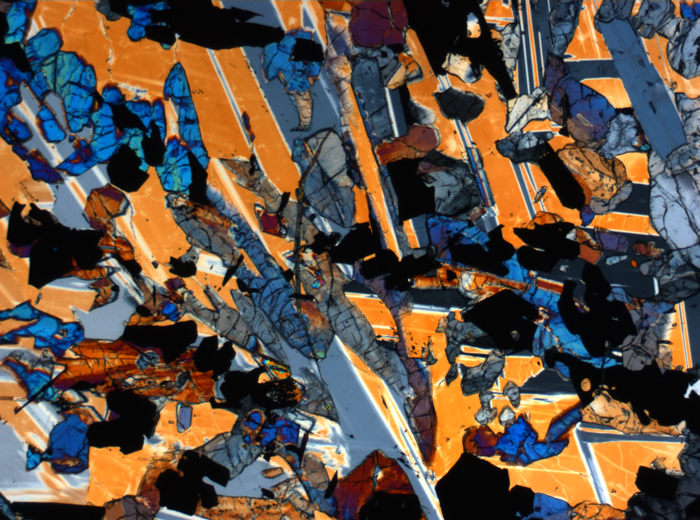 Thin Section Photograph of Apollo 17 Sample 70017,223 in Cross-Polarized Light at 2.5x Magnification and 2.85 mm Field of View (View #1)