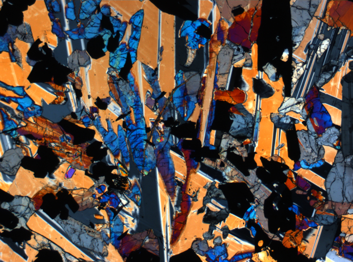 Thin Section Photograph of Apollo 17 Sample 70017,223 in Cross-Polarized Light at 2.5x Magnification and 2.85 mm Field of View (View #6)