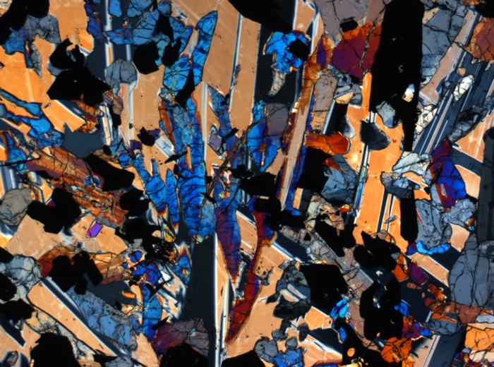 Thin Section Photograph of Apollo 17 Sample 70017,223 in Cross-Polarized Light at 2.5x Magnification and 2.85 mm Field of View (View #7)