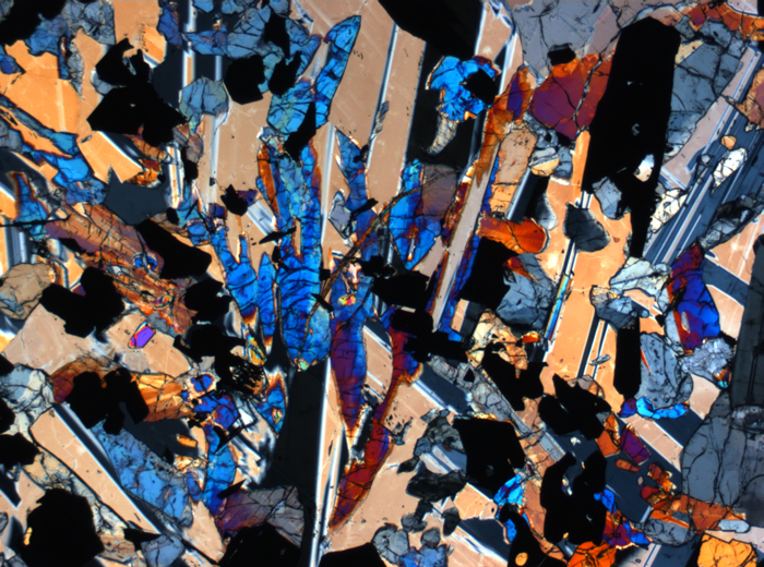 Thin Section Photograph of Apollo 17 Sample 70017,223 in Cross-Polarized Light at 2.5x Magnification and 2.85 mm Field of View (View #8)