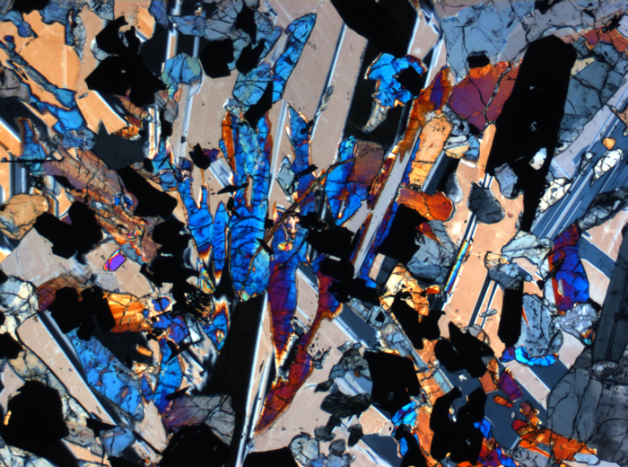 Thin Section Photograph of Apollo 17 Sample 70017,223 in Cross-Polarized Light at 2.5x Magnification and 2.85 mm Field of View (View #9)
