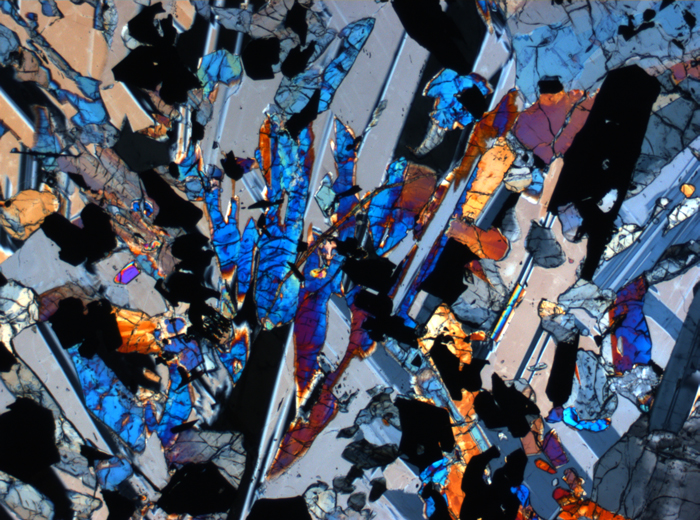 Thin Section Photograph of Apollo 17 Sample 70017,223 in Cross-Polarized Light at 2.5x Magnification and 2.85 mm Field of View (View #10)