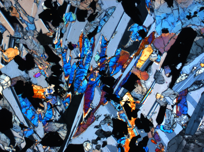 Thin Section Photograph of Apollo 17 Sample 70017,223 in Cross-Polarized Light at 2.5x Magnification and 2.85 mm Field of View (View #11)