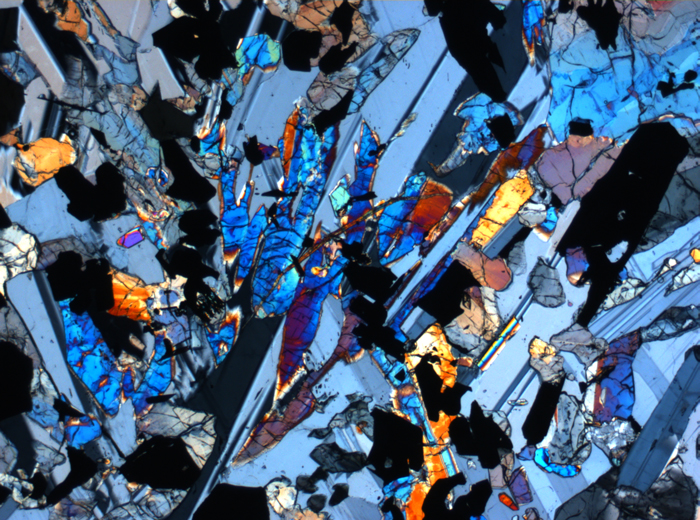 Thin Section Photograph of Apollo 17 Sample 70017,223 in Cross-Polarized Light at 2.5x Magnification and 2.85 mm Field of View (View #12)