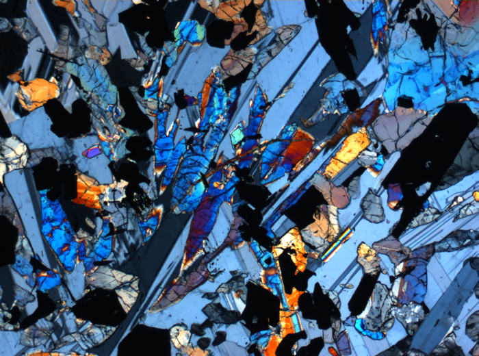 Thin Section Photograph of Apollo 17 Sample 70017,223 in Cross-Polarized Light at 2.5x Magnification and 2.85 mm Field of View (View #13)