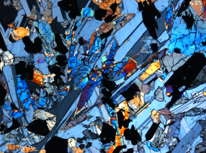 Thin Section Photograph of Apollo 17 Sample 70017,223 in Cross-Polarized Light at 2.5x Magnification and 2.85 mm Field of View (View #14)