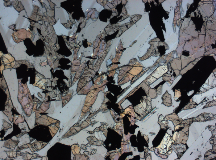 Thin Section Photograph of Apollo 17 Sample 70017,223 in Plane-Polarized Light at 2.5x Magnification and 2.85 mm Field of View (View #14)