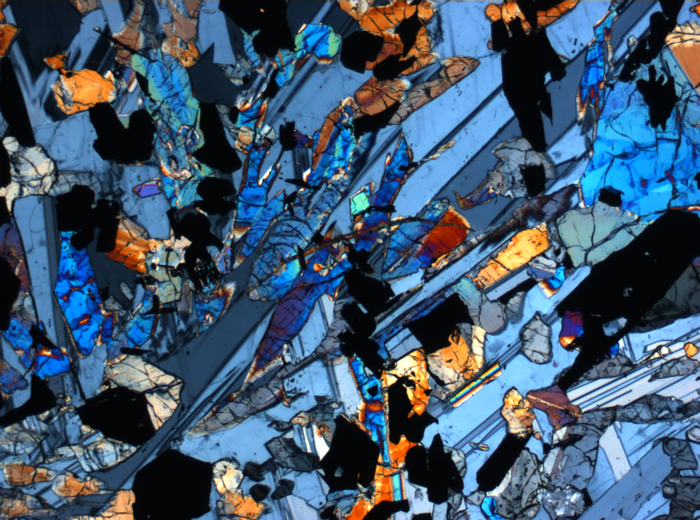 Thin Section Photograph of Apollo 17 Sample 70017,223 in Cross-Polarized Light at 2.5x Magnification and 2.85 mm Field of View (View #15)