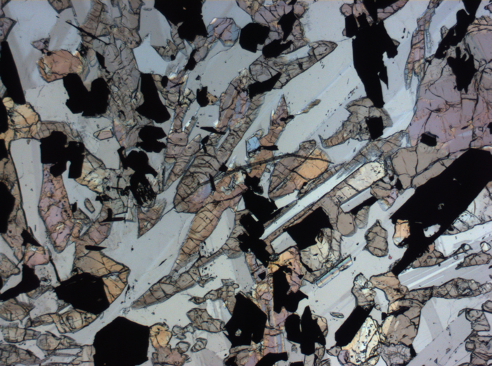 Thin Section Photograph of Apollo 17 Sample 70017,223 in Plane-Polarized Light at 2.5x Magnification and 2.85 mm Field of View (View #15)