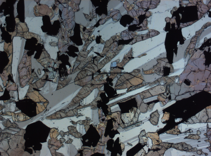 Thin Section Photograph of Apollo 17 Sample 70017,223 in Plane-Polarized Light at 2.5x Magnification and 2.85 mm Field of View (View #18)