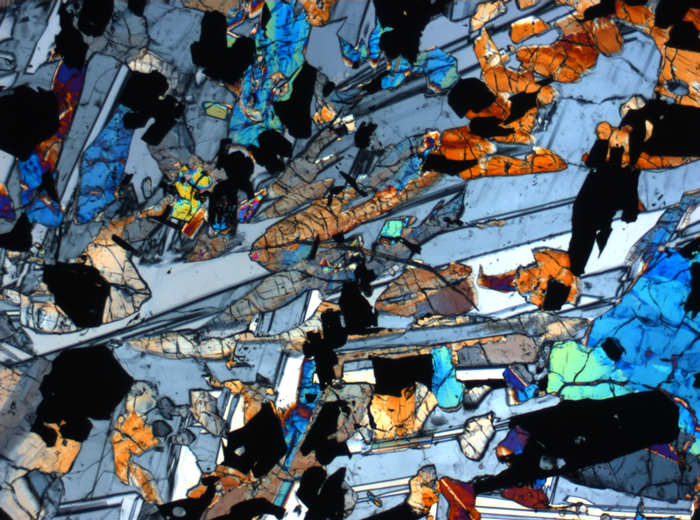 Thin Section Photograph of Apollo 17 Sample 70017,223 in Cross-Polarized Light at 2.5x Magnification and 2.85 mm Field of View (View #21)