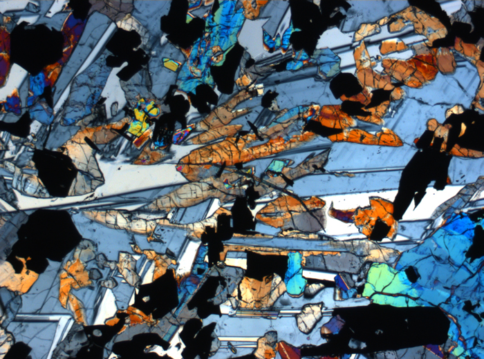 Thin Section Photograph of Apollo 17 Sample 70017,223 in Cross-Polarized Light at 2.5x Magnification and 2.85 mm Field of View (View #23)