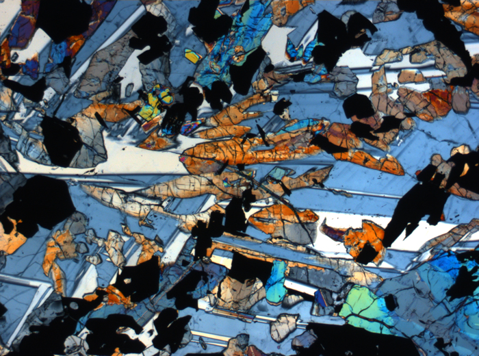 Thin Section Photograph of Apollo 17 Sample 70017,223 in Cross-Polarized Light at 2.5x Magnification and 2.85 mm Field of View (View #25)