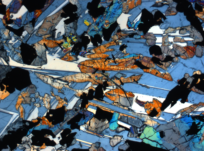 Thin Section Photograph of Apollo 17 Sample 70017,223 in Cross-Polarized Light at 2.5x Magnification and 2.85 mm Field of View (View #26)