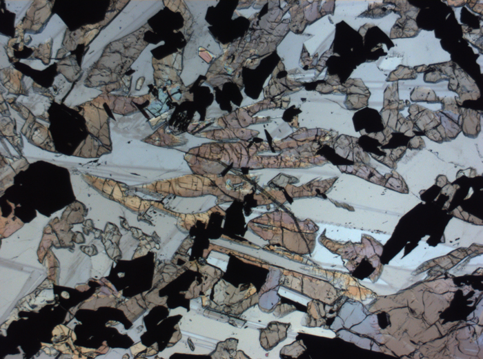 Thin Section Photograph of Apollo 17 Sample 70017,223 in Plane-Polarized Light at 2.5x Magnification and 2.85 mm Field of View (View #26)