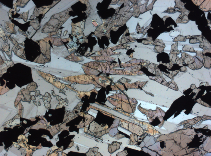 Thin Section Photograph of Apollo 17 Sample 70017,223 in Plane-Polarized Light at 2.5x Magnification and 2.85 mm Field of View (View #27)