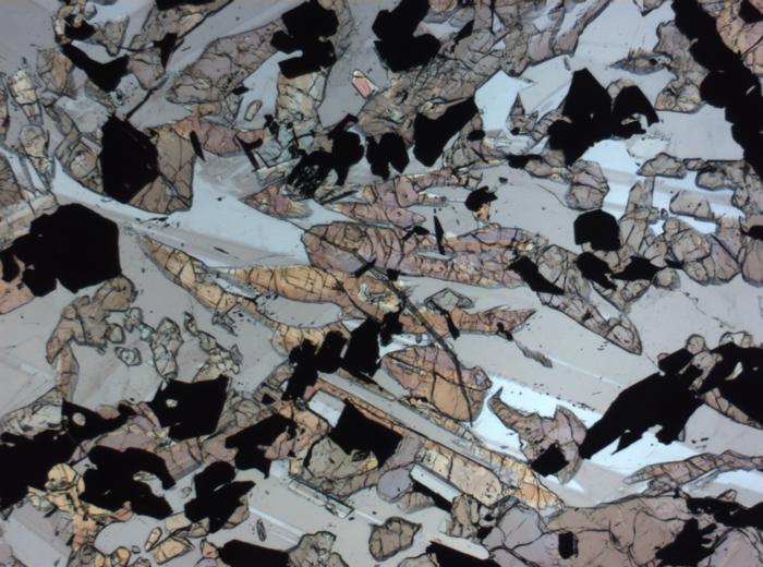 Thin Section Photograph of Apollo 17 Sample 70017,223 in Plane-Polarized Light at 2.5x Magnification and 2.85 mm Field of View (View #28)