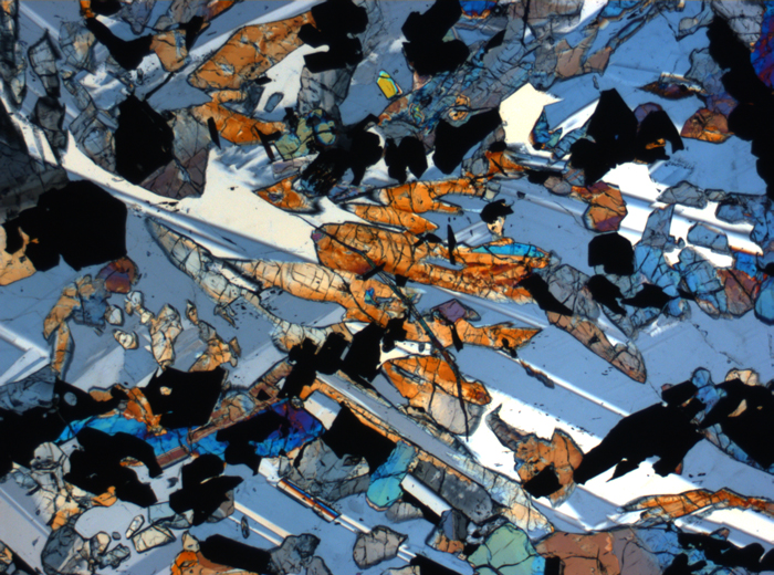 Thin Section Photograph of Apollo 17 Sample 70017,223 in Cross-Polarized Light at 2.5x Magnification and 2.85 mm Field of View (View #29)