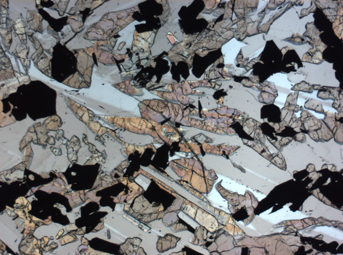 Thin Section Photograph of Apollo 17 Sample 70017,223 in Plane-Polarized Light at 2.5x Magnification and 2.85 mm Field of View (View #29)