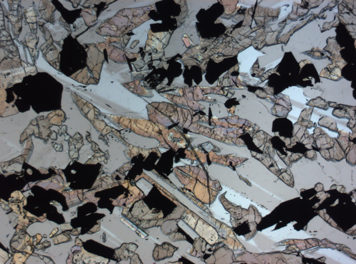 Thin Section Photograph of Apollo 17 Sample 70017,223 in Plane-Polarized Light at 2.5x Magnification and 2.85 mm Field of View (View #30)