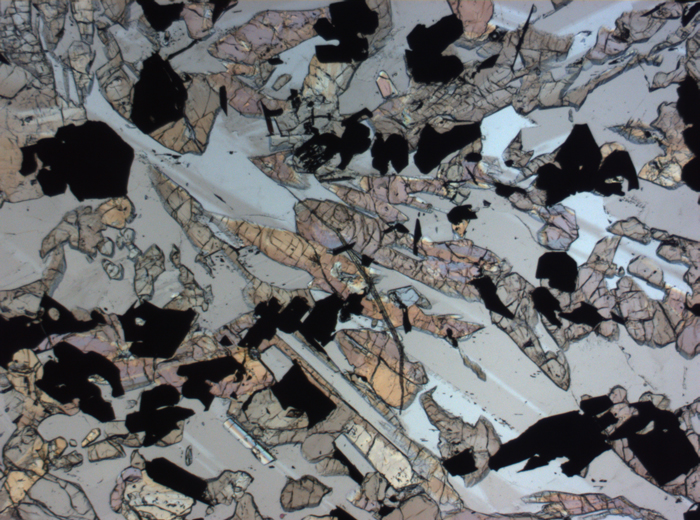 Thin Section Photograph of Apollo 17 Sample 70017,223 in Plane-Polarized Light at 2.5x Magnification and 2.85 mm Field of View (View #31)