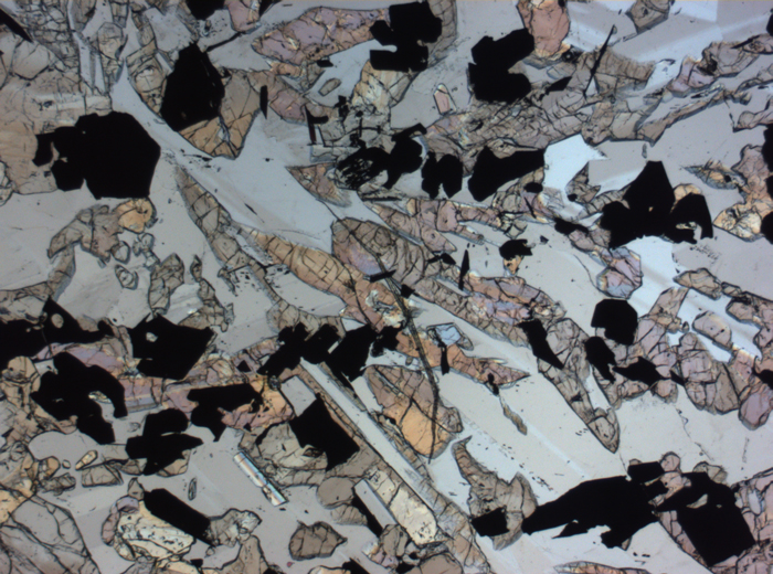 Thin Section Photograph of Apollo 17 Sample 70017,223 in Plane-Polarized Light at 2.5x Magnification and 2.85 mm Field of View (View #32)