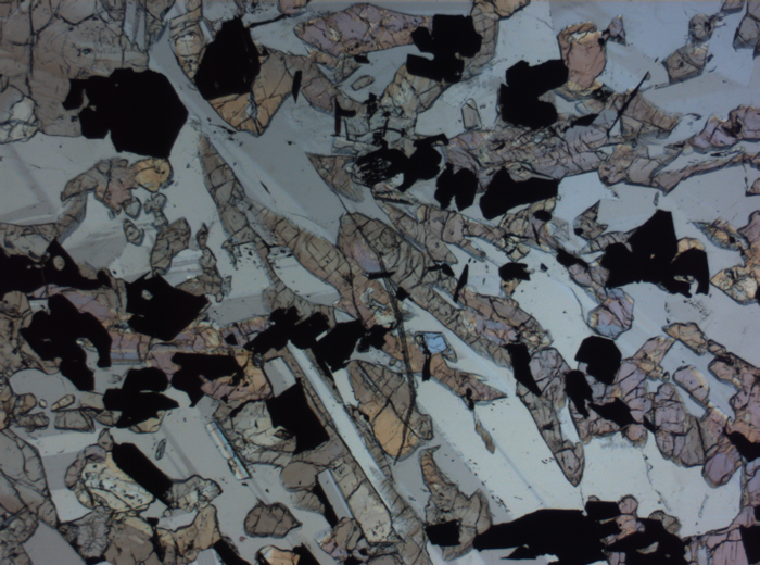 Thin Section Photograph of Apollo 17 Sample 70017,223 in Plane-Polarized Light at 2.5x Magnification and 2.85 mm Field of View (View #34)