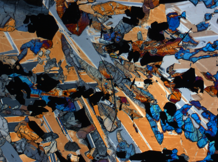 Thin Section Photograph of Apollo 17 Sample 70017,223 in Cross-Polarized Light at 2.5x Magnification and 2.85 mm Field of View (View #35)